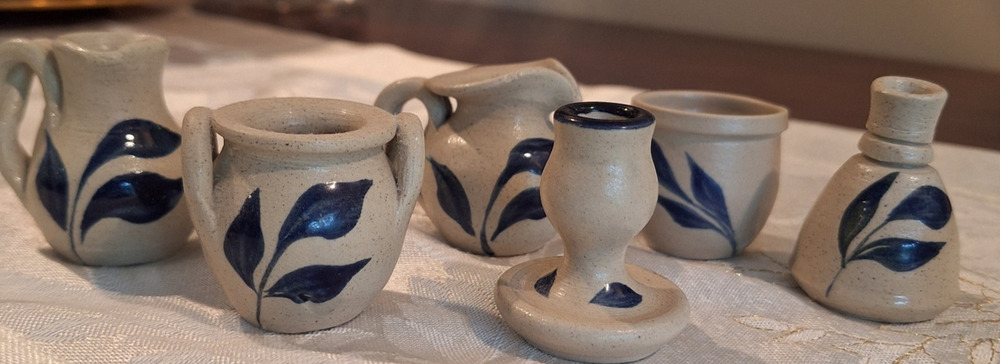 Vtg Williamsburg Pottery Salt Glaze Miniature Stoneware Lot of 6 Pitcher, Crock